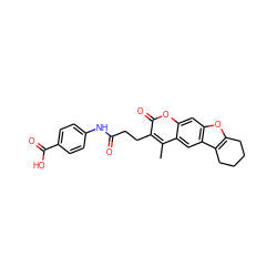 Cc1c(CCC(=O)Nc2ccc(C(=O)O)cc2)c(=O)oc2cc3oc4c(c3cc12)CCCC4 ZINC000095583703