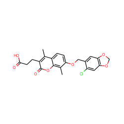 Cc1c(CCC(=O)O)c(=O)oc2c(C)c(OCc3cc4c(cc3Cl)OCO4)ccc12 ZINC000002150132