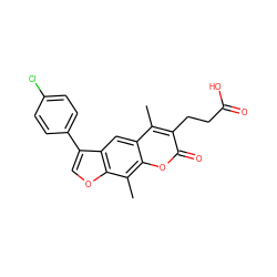 Cc1c(CCC(=O)O)c(=O)oc2c(C)c3occ(-c4ccc(Cl)cc4)c3cc12 ZINC000002140458