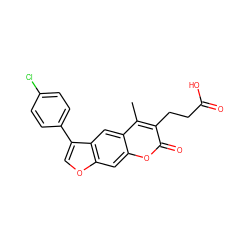 Cc1c(CCC(=O)O)c(=O)oc2cc3occ(-c4ccc(Cl)cc4)c3cc12 ZINC000002137365