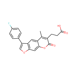 Cc1c(CCC(=O)O)c(=O)oc2cc3occ(-c4ccc(F)cc4)c3cc12 ZINC000002214911