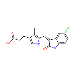 Cc1c(CCC(=O)O)c[nH]c1/C=C1\C(=O)Nc2ccc(Cl)cc21 ZINC000045284682