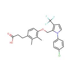 Cc1c(CCC(=O)O)ccc(OCc2c(C(F)(F)F)ccn2-c2ccc(Cl)cc2)c1C ZINC000219348005