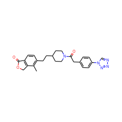 Cc1c(CCC2CCN(C(=O)Cc3ccc(-n4cnnn4)cc3)CC2)ccc2c1COC2=O ZINC000206957914