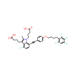 Cc1c(CCCC(=O)O)c2c(F)ccc(C#Cc3ccc(OCCCCc4c(F)cc(F)c(F)c4F)cc3)c2n1CCCC(=O)O ZINC000164852928