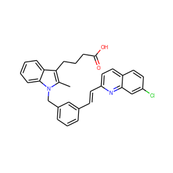 Cc1c(CCCC(=O)O)c2ccccc2n1Cc1cccc(/C=C/c2ccc3ccc(Cl)cc3n2)c1 ZINC000043069115