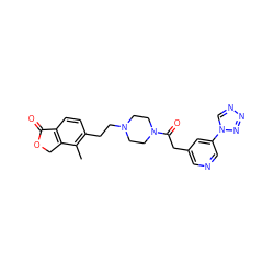 Cc1c(CCN2CCN(C(=O)Cc3cncc(-n4cnnn4)c3)CC2)ccc2c1COC2=O ZINC000653713140