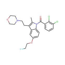 Cc1c(CCN2CCOCC2)c2cc(OCCF)ccc2n1C(=O)c1cccc(Cl)c1Cl ZINC000072176322