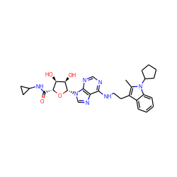 Cc1c(CCNc2ncnc3c2ncn3[C@@H]2O[C@H](C(=O)NC3CC3)[C@@H](O)[C@H]2O)c2ccccc2n1C1CCCC1 ZINC000012405756