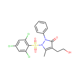 Cc1c(CCO)c(=O)n(-c2ccccc2)n1S(=O)(=O)c1c(Cl)cc(Cl)cc1Cl ZINC000001393698