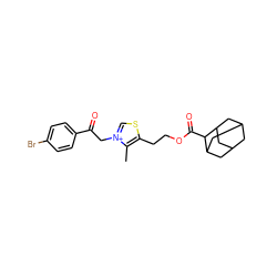 Cc1c(CCOC(=O)C2C3CC4CC(C3)CC2C4)sc[n+]1CC(=O)c1ccc(Br)cc1 ZINC000002947111