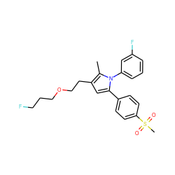 Cc1c(CCOCCCF)cc(-c2ccc(S(C)(=O)=O)cc2)n1-c1cccc(F)c1 ZINC000653689036