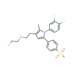 Cc1c(CCOCCF)cc(-c2ccc(S(C)(=O)=O)cc2)n1-c1ccc(F)c(F)c1 ZINC000653687087