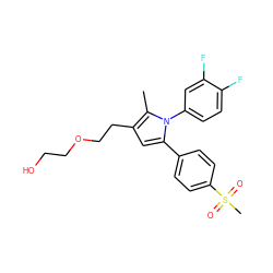 Cc1c(CCOCCO)cc(-c2ccc(S(C)(=O)=O)cc2)n1-c1ccc(F)c(F)c1 ZINC000095591509