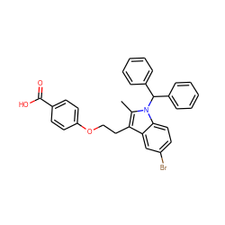 Cc1c(CCOc2ccc(C(=O)O)cc2)c2cc(Br)ccc2n1C(c1ccccc1)c1ccccc1 ZINC000028567237