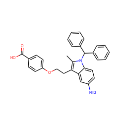 Cc1c(CCOc2ccc(C(=O)O)cc2)c2cc(N)ccc2n1C(c1ccccc1)c1ccccc1 ZINC000013678410