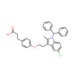 Cc1c(CCOc2ccc(CCC(=O)O)cc2)c2cc(Cl)ccc2n1C(c1ccccc1)c1ccccc1 ZINC000013678403