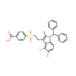 Cc1c(CCS(=O)(=O)c2ccc(C(=O)O)cc2)c2c(Cl)c(Cl)ccc2n1C(c1ccccc1)c1ccccc1 ZINC000028567216