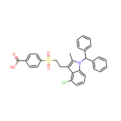 Cc1c(CCS(=O)(=O)c2ccc(C(=O)O)cc2)c2c(Cl)cccc2n1C(c1ccccc1)c1ccccc1 ZINC000028566360