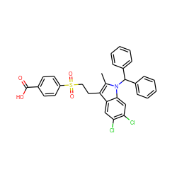 Cc1c(CCS(=O)(=O)c2ccc(C(=O)O)cc2)c2cc(Cl)c(Cl)cc2n1C(c1ccccc1)c1ccccc1 ZINC000028567214