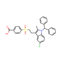 Cc1c(CCS(=O)(=O)c2ccc(C(=O)O)cc2)c2cc(Cl)ccc2n1C(c1ccccc1)c1ccccc1 ZINC000028566980