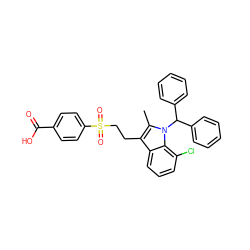 Cc1c(CCS(=O)(=O)c2ccc(C(=O)O)cc2)c2cccc(Cl)c2n1C(c1ccccc1)c1ccccc1 ZINC000028567527