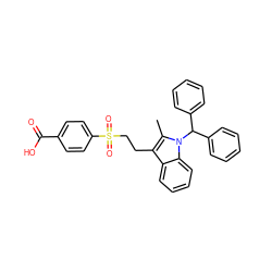 Cc1c(CCS(=O)(=O)c2ccc(C(=O)O)cc2)c2ccccc2n1C(c1ccccc1)c1ccccc1 ZINC000013678406