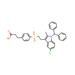 Cc1c(CCS(=O)(=O)c2ccc(CCC(=O)O)cc2)c2cc(Cl)ccc2n1C(c1ccccc1)c1ccccc1 ZINC000028567218