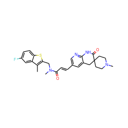 Cc1c(CN(C)C(=O)/C=C/c2cnc3c(c2)CC2(CCN(C)CC2)C(=O)N3)sc2ccc(F)cc12 ZINC000045245115