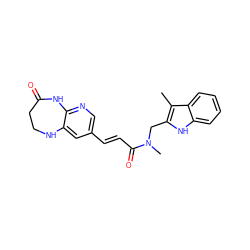 Cc1c(CN(C)C(=O)/C=C/c2cnc3c(c2)NCCC(=O)N3)[nH]c2ccccc12 ZINC000045253796