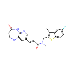 Cc1c(CN(C)C(=O)/C=C/c2cnc3c(c2)NCCC(=O)N3)sc2ccc(F)cc12 ZINC000045245154