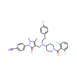 Cc1c(CN(CCc2ccc(Cl)cc2)C2CCN(C(=O)c3c(F)cccc3F)CC2)c(=O)n(-c2ccc(C#N)cc2)n1C ZINC000028897767