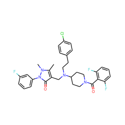 Cc1c(CN(CCc2ccc(Cl)cc2)C2CCN(C(=O)c3c(F)cccc3F)CC2)c(=O)n(-c2cccc(F)c2)n1C ZINC000028897721