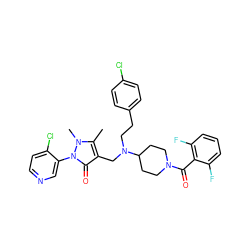 Cc1c(CN(CCc2ccc(Cl)cc2)C2CCN(C(=O)c3c(F)cccc3F)CC2)c(=O)n(-c2cnccc2Cl)n1C ZINC000028897798