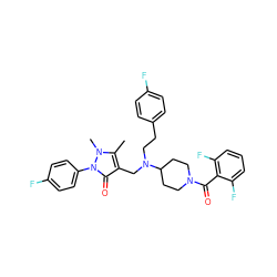 Cc1c(CN(CCc2ccc(F)cc2)C2CCN(C(=O)c3c(F)cccc3F)CC2)c(=O)n(-c2ccc(F)cc2)n1C ZINC000028897817