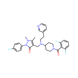 Cc1c(CN(CCc2cccnc2)C2CCN(C(=O)c3c(F)cccc3F)CC2)c(=O)n(-c2ccc(F)cc2)n1C ZINC000028897862