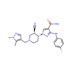 Cc1c(CN2CC[C@@H](n3cc(C(N)=O)c(Nc4ccc(F)cc4)n3)[C@H](C#N)C2)cnn1C ZINC000220738966