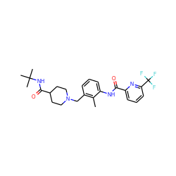 Cc1c(CN2CCC(C(=O)NC(C)(C)C)CC2)cccc1NC(=O)c1cccc(C(F)(F)F)n1 ZINC001772638834