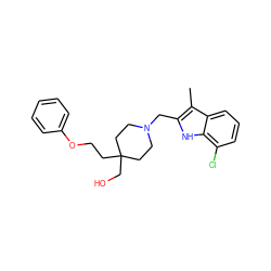 Cc1c(CN2CCC(CO)(CCOc3ccccc3)CC2)[nH]c2c(Cl)cccc12 ZINC000012755702