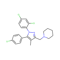 Cc1c(CN2CCCCC2)nn(-c2ccc(Cl)cc2Cl)c1-c1ccc(Cl)cc1 ZINC000040878560