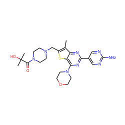 Cc1c(CN2CCN(C(=O)C(C)(C)O)CC2)sc2c(N3CCOCC3)nc(-c3cnc(N)nc3)nc12 ZINC000073196069