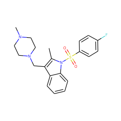 Cc1c(CN2CCN(C)CC2)c2ccccc2n1S(=O)(=O)c1ccc(F)cc1 ZINC001772628344