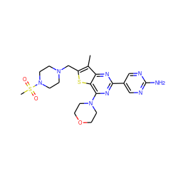 Cc1c(CN2CCN(S(C)(=O)=O)CC2)sc2c(N3CCOCC3)nc(-c3cnc(N)nc3)nc12 ZINC000043202843