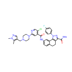 Cc1c(CN2CCN(c3cc(C(=O)Nc4ccc5c(c4)-c4c(c(C(N)=O)nn4-c4ccc(F)cc4)CC5)c(Cl)cn3)CC2)cnn1C ZINC000072123728