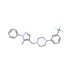 Cc1c(CN2CCN(c3cccc(C(F)(F)F)c3)CC2)cnn1-c1ccccc1 ZINC000058523467