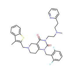 Cc1c(CN2CCc3c(c(=O)n(CCN(C)CCc4ccccn4)c(=O)n3Cc3c(F)cccc3F)C2)sc2ccccc12 ZINC000028864146