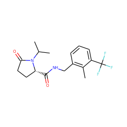 Cc1c(CNC(=O)[C@@H]2CCC(=O)N2C(C)C)cccc1C(F)(F)F ZINC000095565339