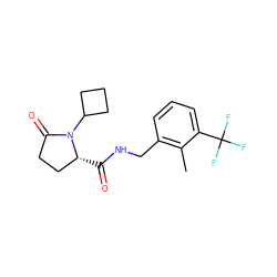 Cc1c(CNC(=O)[C@@H]2CCC(=O)N2C2CCC2)cccc1C(F)(F)F ZINC000095565445