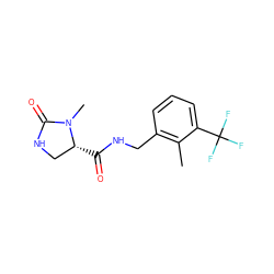 Cc1c(CNC(=O)[C@@H]2CNC(=O)N2C)cccc1C(F)(F)F ZINC000095565590