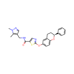 Cc1c(CNC(=O)c2cnc(Oc3ccc4c(c3)CC[C@@H](c3ccccc3)O4)s2)cnn1C ZINC000169710440